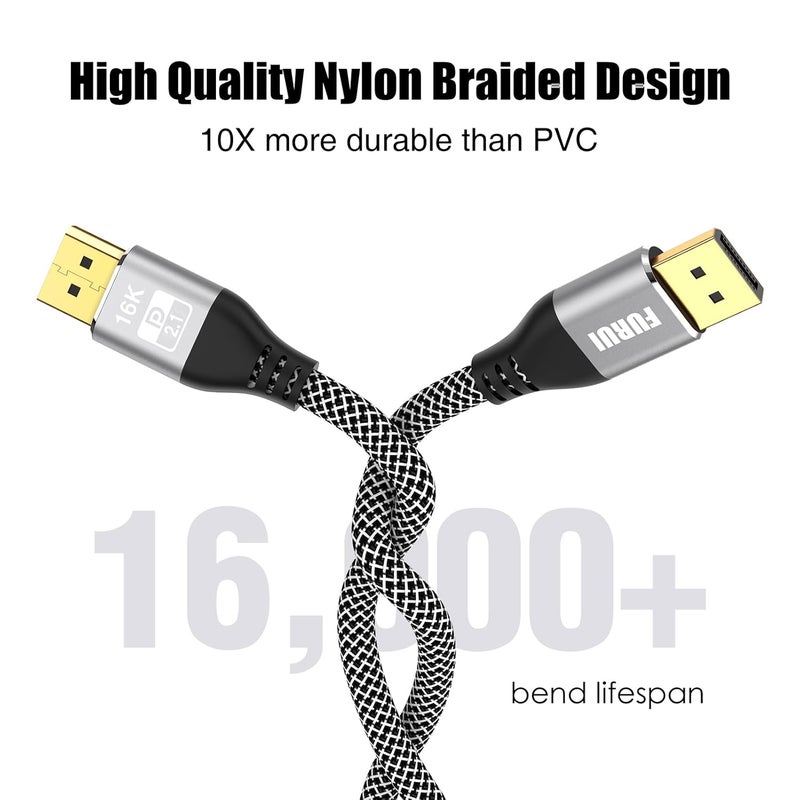 FURUI VESA Certified DisplayPort 2.1 Cable 10ft 2Pack, 16K DP 2.0 Cable, Supports 80Gbps, 16K@60Hz, 8K@120Hz, 4K@240Hz / 165Hz, 2K@360Hz for 5090, 7900XTX, Gaming Monitor - Image 2